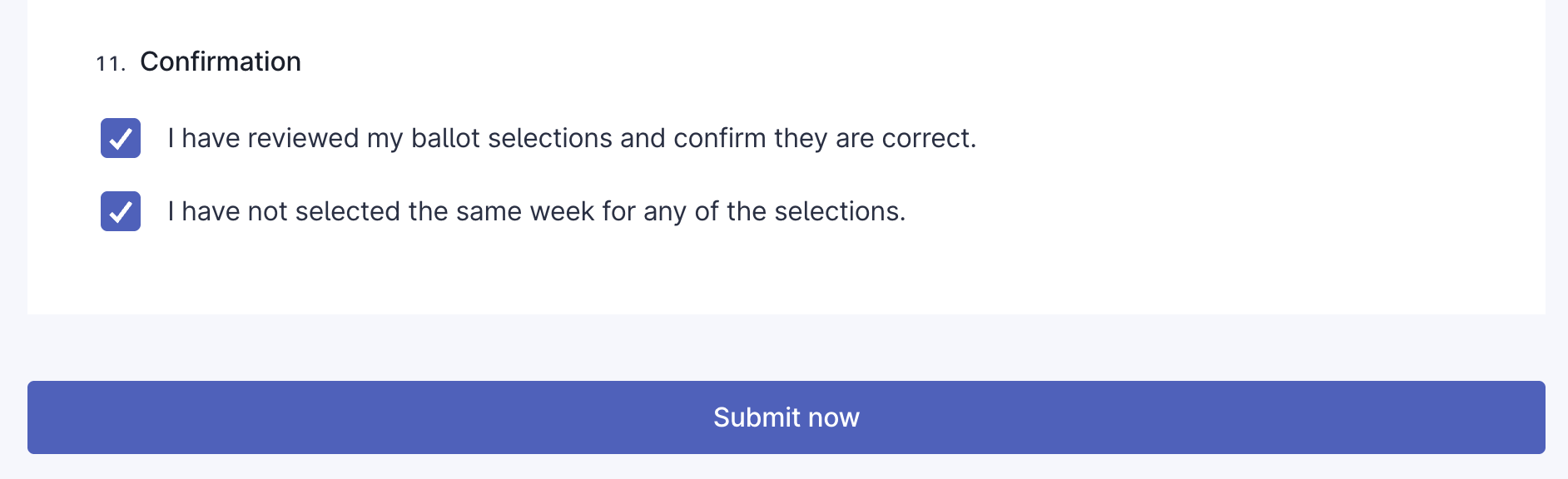 Declaration checkbox and Submit button