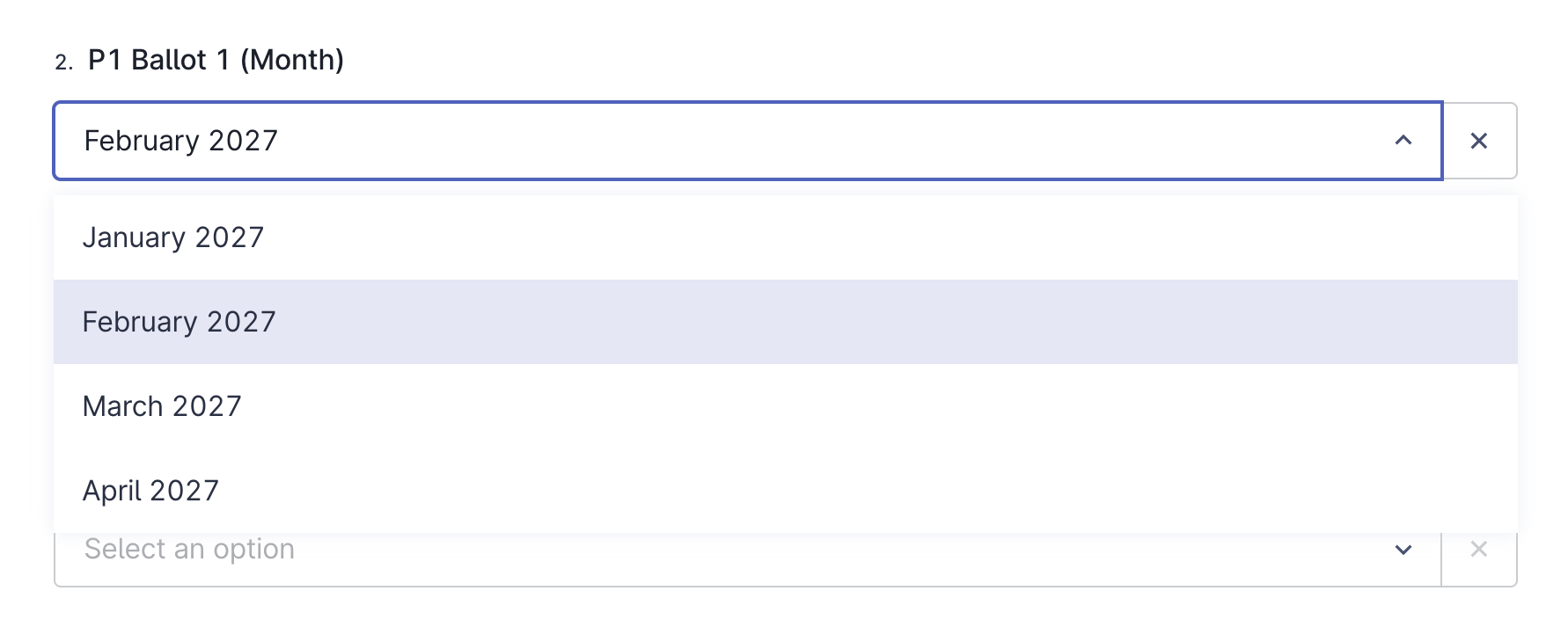 P1 Ballot 1 month dropdown selection
